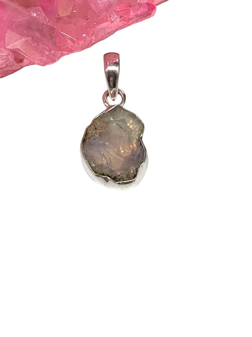 Rough Ethiopian Fire Opal Necklace Pendant Solid 925 Sterling Silver